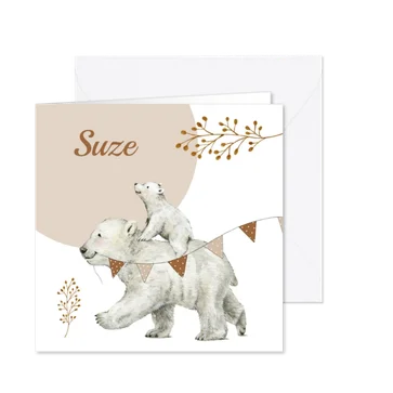 Hip geboortekaartje voor een zusje met lieve ijsbeertjes